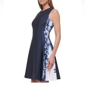 DKNY Stretch Floral Border Print Fit and Flare Dress